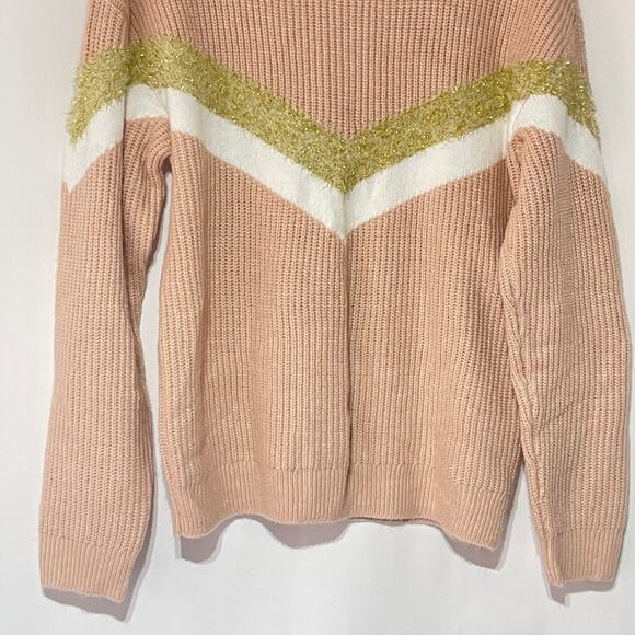 Nine West Knit Sweater Womens Medium Peach Pink Chevron Baggy Comfy Pullover - Picture 7 of 15
